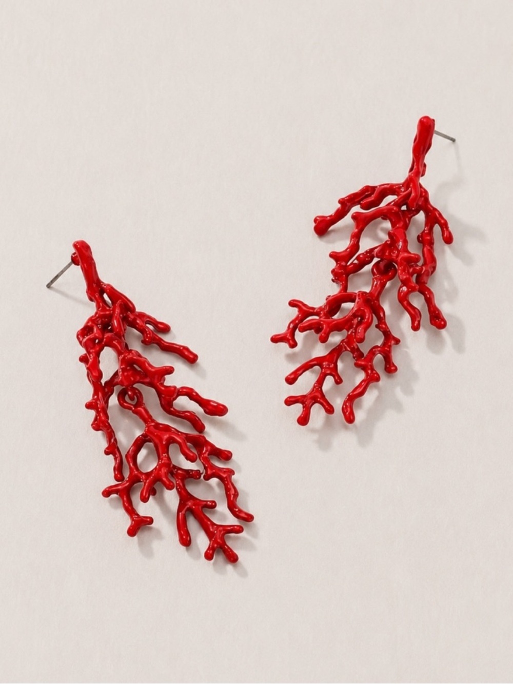 New! Red Coastal Coral Drop Earrings NWOT